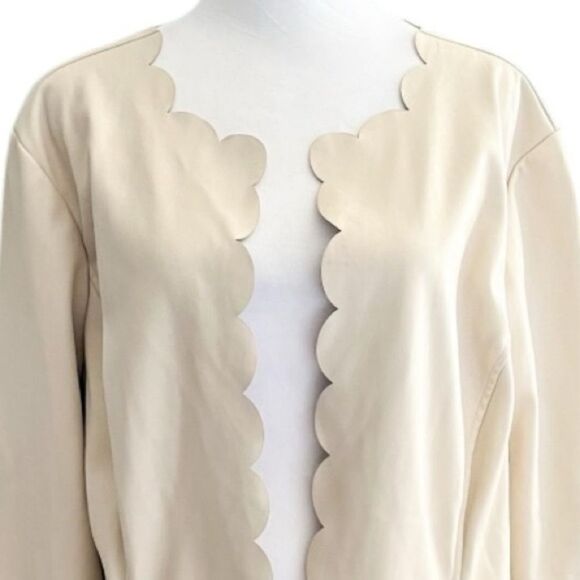Cream Faux Leather Jacket Chic Cream Scalloped Open Blazer Soft Girl Coquette - Picture 2 of 14